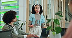 Business woman, team and presentation for training, coaching or pitch ideas in creative startup. Presenter, happy manager or learning in office meeting for public relations, press release or proposal
