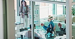 Presentation, success and business woman in meeting for diplomacy, candidate ratings and target audience. Politics workshop, campaign manager and support with people for research team or applause