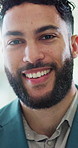 Business man, face and office with laugh, joke and smile with closeup at creative agency. Professional, portrait and writer at writing company with confidence, pride and ambition with joy and fun