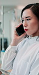 Woman, doctor and phone call for communication, checklist and advice with healthcare in Japan. Medical professional, clipboard and mobile conversation for wellness feedback, research and telehealth