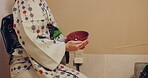 Japanese, person and prepare tea for ceremony tradition, herbal matcha and spiritual ritual of culture. Respect, liquid and indigenous beverage with healing benefits, mindfulness and ancient in Japan