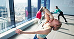 Modern, dance and women in studio for creative performance, freedom and energy in class. Talent, art and professional contemporary dancer in team training with steps, exercise and movement in Japan.