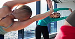 Stretching, ballet and women in creative class for flexibility with performance, practice or recital. Warm up, dance and ballerinas with classical rehearsal, concert or theater at academy in Japan.