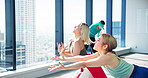 Modern, dance and group of women in studio for creative performance, fitness and energy in class. Talent, art and contemporary dancer in team training with teaching, learning and movement in Japan.