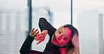 Studio, contemporary dance and woman with creative rehearsal, practice or performance. Art, portrait and Japanese person with interpretive choreography for groove, recital or talent with energy.