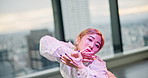 Studio, energy or Asian woman with rhythm for dancing, creative flow or ballerina training. Girl, pop locking or Japanese dancer with hobby, hip hop or art in class for exercise, moving or motion