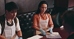 Japanese couple, practice and rolling dough for pastry, noodles and food with cooking for diet. Woman, man and concentration for learning with hospitality, dinner and healthy meal for culinary skills