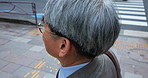 Road, Japan and mature businessman in city walking for morning commute, travel and journey. Professional, corporate worker and Japanese person on sidewalk in metro town for career, job and work trip