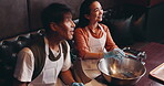 Japanese couple, bowl and cooking class with dough, noodles and meal prep in restaurant for lunch. People, happiness and learning for hospitality, healthy food or diet as culinary skill for nutrition