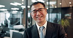 Happy, crossed arms and face of business Asian man in office with company pride, confidence and smile. Corporate manager, professional worker and portrait of Japanese person for career, work and job