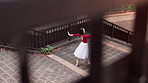 Ballet, dance and Asian woman in city on stairs for performance, choreography and practice in town. Creative dancer, entertainment and ballerina in Japan for movement, balance and artistic talent