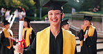 Face, Japanese and man with scroll at graduation for education, achievement and university certificate. Happy, student and diploma for award celebration, studying success and academic event in Japan
