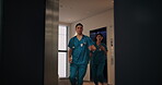 Healthcare, nurses and running to help, hospital and collaboration to save lives, emergency and team. Clinic, intensive care and rushing of medical professional, health or wellness of people in Japan