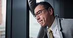 Sad, thinking and mature man in office, mental health and disappointed with financial crisis or stress. Frustrated, ceo and contemplating for stock market crash, unhappy or company with debt in Japan