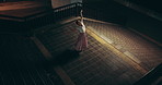 Woman, ballet dancer and night in city on building stairs with expression, creativity or pride. Female person, artist and ballerina for performance, freedom and dance routine as choreography in Japan