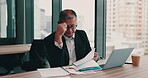 Businessman, laptop and documents for stress, financial report and company audit with crisis in office. Mature man, tech and paperwork for performance review, feedback and investment fail in Japan