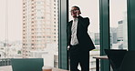 Phone call, business and Asian man in office by window for contact, online chat and communication. Professional, corporate and Japanese person on smartphone for networking, b2b talk and connection