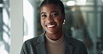 Smile, face and startup with business black woman in office for  creative director, magazine publication and pride. Professional, confidence and brand manager with person in agency for career