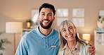 Psychology doctor, happy and face of patient in office for mental health support and healthcare progress. Smile, psychiatrist and senior woman in clinic for checkup, appointment and treatment plan