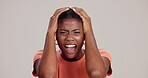 Omg, shock and wtf with face of black woman in studio on white background for reaction to bad news. Mind blown, surprise or wow and portrait of African person with emoji expression of disbelief