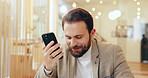 Corporate, man and voice note on smartphone at office for communication and conversation. Male person, employee and text or audio recording for message, social media and networking or discussion