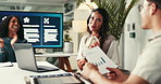 Happy, business people and meeting with documents or applause for statistics, analytics or corporate growth at office. Team, group or employees clapping with paperwork for company profit or report