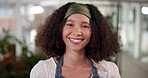 Face, smile and plants with woman in office for sustainable business, growth and botany. Eco friendly startup, supplier and agronomist with person in store for entrepreneur, retail or ecology 