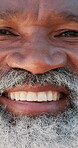Dental. smile and teeth of senior black man with gray beard for oral hygiene and dentistry closeup. Face, happy or orthodontics and African person with satisfaction for mouth, gum or tooth health