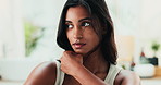 Haircare, wind and woman in home, beauty and confident with treatment for hairstylist and texture. Proud, bathroom and person with shine of hairdo, breeze and healthy hair with cosmetics in house