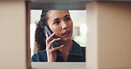 Woman, phone call and inventory check with boxes, storage and communication with startup stock. Small business owner, supply chain and entrepreneur with cellphone, customer or client order logistics