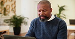 Business, internet and man with ideas, laptop and connection with research for article. Reporter, person and employee in workplace, journalist and editor for magazine, planning and online reading