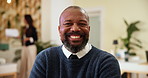 Laugh, happy and face of businessman in office for publishing career, editing and production. Professional, creative company and portrait of person with pride for career, job and department manager