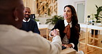 Business, people and interview success with handshake in office for concierge service and front desk assistant. Hiring, hotel HR and shaking hands with candidate for hospitality recruitment and offer