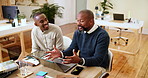Meeting, publishing and manager with man on laptop for article feedback, writing advice and review. Office, magazine agency and editor with writer on computer for report, column and collaboration