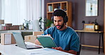 Logistics, boxes and man with tablet, headphones and preparing for order on online shop or sales. Small business, entrepreneur and person with laptop for distribution, listening and  music in office