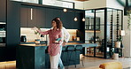 House, real estate agent and woman with tablet, man and consultation for tour of apartment or talking. Discussion, customer and property manager with tech for rental, people and planning for budget