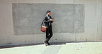 Business, thinking and man in city, smartphone and internet with message to contact. Person, lawyer and attorney with cellphone, social media or connection with digital app, solution and decision