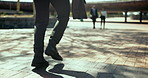 Businessman, running and late with briefcase for travel, commute or delay in rush at city. Man, employee or walking with speed or bad for deadline, busy schedule or lack of time in an urban town