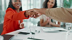 Hands, clapping or women shaking hands in meeting for business funding, teamwork or partnership. Financial agreement, offer or handshake with manager or happy people for praise, deal or negotiation