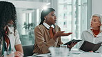 Business women, manager or accountant on tablet for research, planning and financial report in accounting firm. People, mentor and bookkeeper in discussion for finance, online update and teamwork
