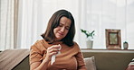 Crying, pregnancy and symptoms with woman on sofa for sickness, sad and maternity health. Mood swings, tears and medical with mother and tissue in living room of family home for prenatal depression