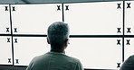 Tracking markers, mockup and business people by computer screen typing for research with stock market. Technology, email and financial managers with blank space on desktop in office for profit report