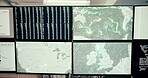 Computer, screen and data with map, satellite and broadcast for news research. Ecology, AI training and weather science with forecast code for study report, meteorology update and climate change