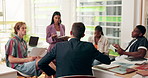 Education, people and professor in office for discussion on college exam schedule. Scholarship, university and back of male lecturer with group of students for studying tips with test questions.
