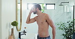 Mirror, grooming and beauty with man in bathroom for morning routine, beard and self care. Skincare results, cleaning and hygiene check with person at home for dermatology, aesthetic and inspection