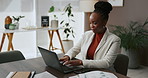 Accountant, office and business black woman on laptop for finance report, research and analytics. Professional, company and person on computer for financial planning, project and fintech proposal
