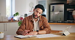 Man, notes and tablet with calendar at house for planning schedule, tasks reminder and appointment. Male person, digital and writing for date of annual agenda, time management and publishing deadline