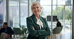 Face, confident manager and business woman, chief investment officer and pride at hedge fund. Mature ceo, portrait and financial executive, company director and happy professional with arms crossed