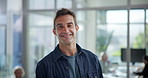 Face, creative professional and business man in office with confidence, pride and ambition. Portrait, happy employee and entrepreneur, copywriter and content writer in publication startup as editor