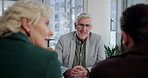 Meeting, corporate and business people with consultant for discussion, negotiation and finance review. Manager, office and men with woman for statistics report, proposal and financial planning